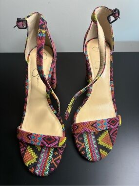 Jessica Simpson Multicolor Woven Ankle-Strap Heels